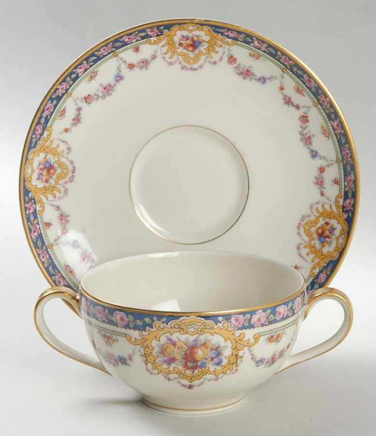 Pompadour (Yellow Scrolls) Flat Bouillon Cup & Saucer by Haviland-1