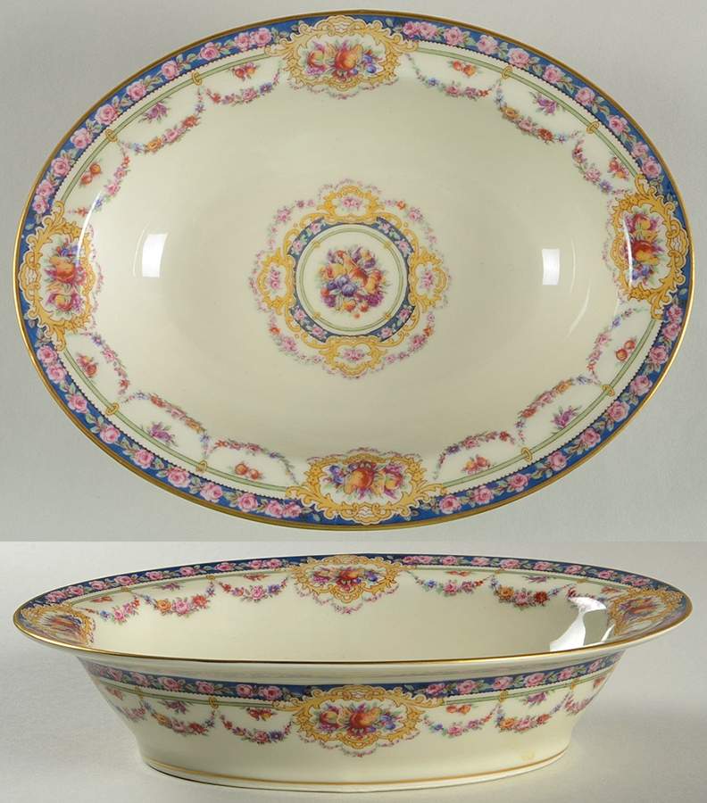 Pompadour (Yellow Scrolls) 9" Oval Vegetable Bowl by Haviland-1