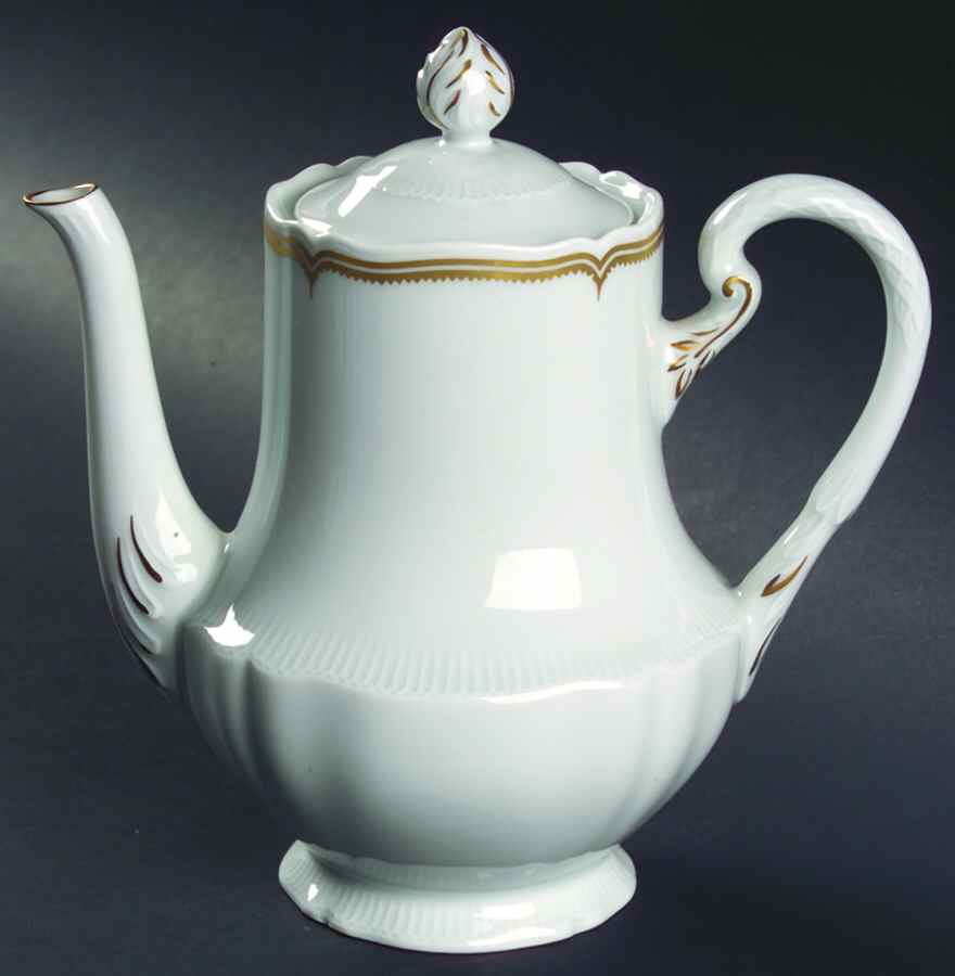 Pompadour White Gold Design (No Trim) Coffee Pot & Lid by Haviland-1