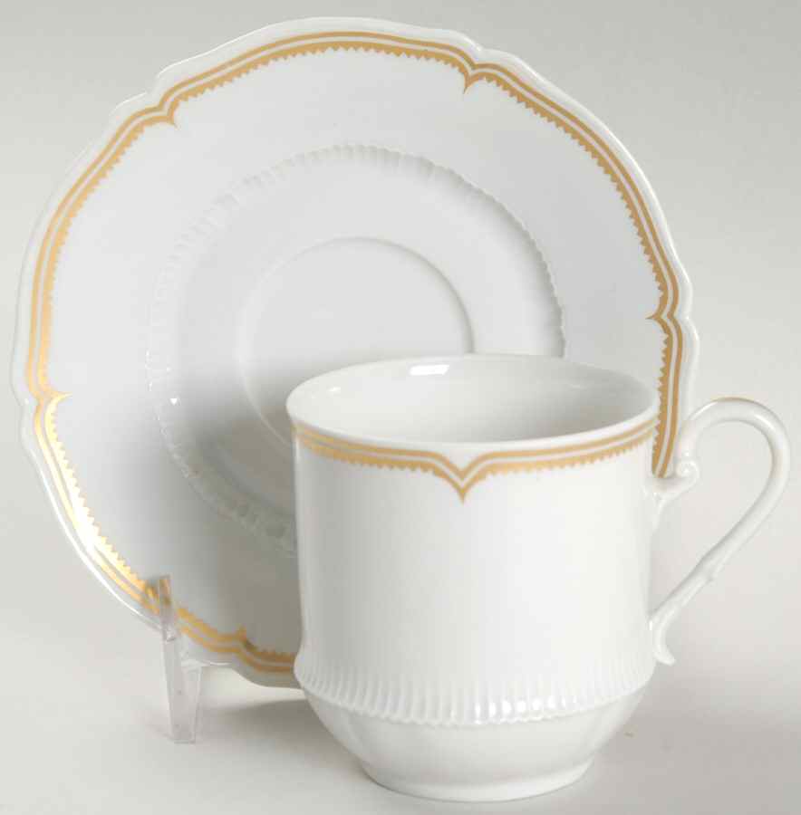 Pompadour White Gold Design (No Trim) Flat Cup & Saucer Set by Haviland-1
