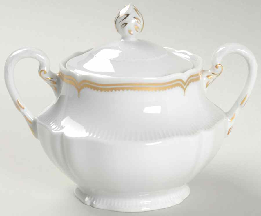 Pompadour White Gold Design (No Trim) Sugar Bowl & Lid by Haviland-1