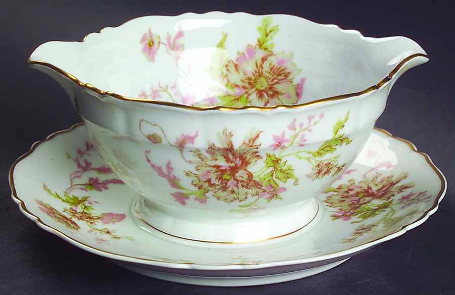 Poppy Gravy Boat with Attached Underplate by Haviland-1