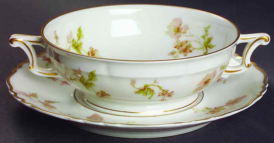 Poppy Footed Cream Soup Bowl & Saucer Set by Haviland-1
