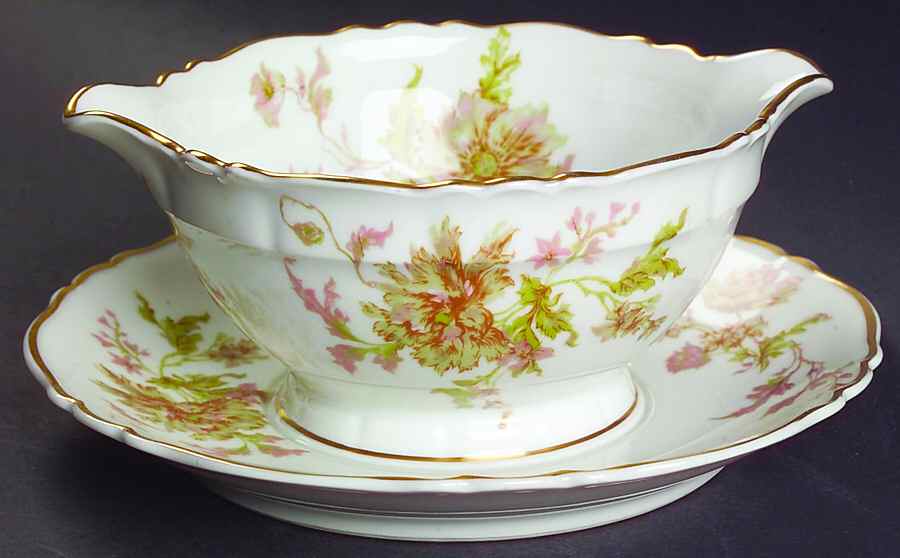 Poppy Gravy Boat with Attached Underplate by Haviland-1