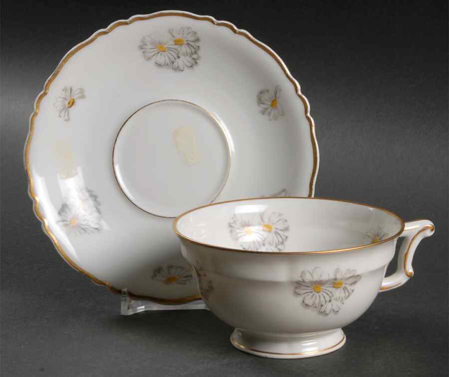 Primrose (White, Scalloped) Footed Cup & Saucer Set by Haviland-1