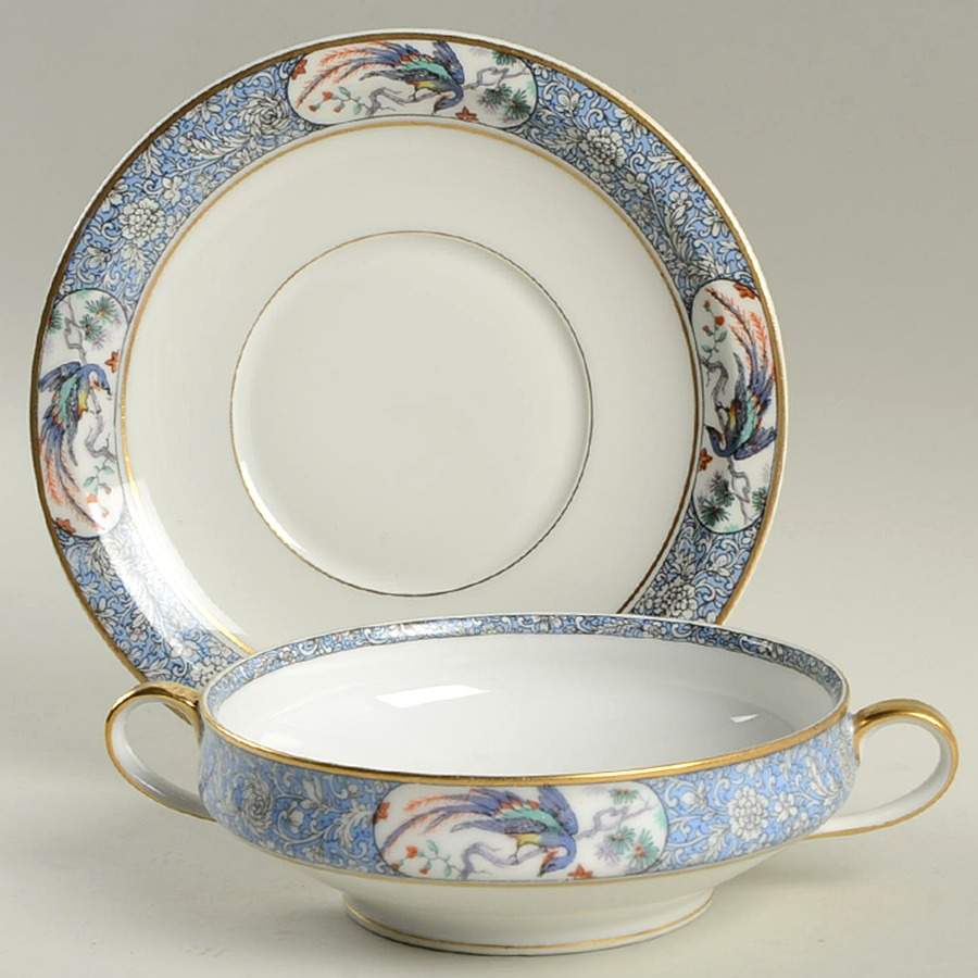 Rajah Footed Cream Soup Bowl & Saucer Set by Haviland-1