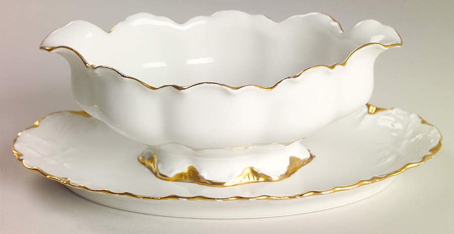 Ranson (Gold Trim) Gravy Boat with Attached Underplate by Haviland-1