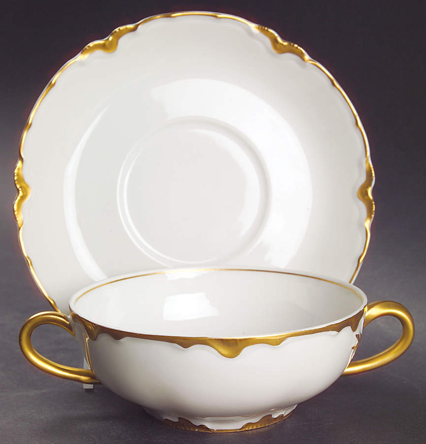 Ranson (Gold Trim) Flat Cream Soup Bowl & Saucer Set by Haviland-1