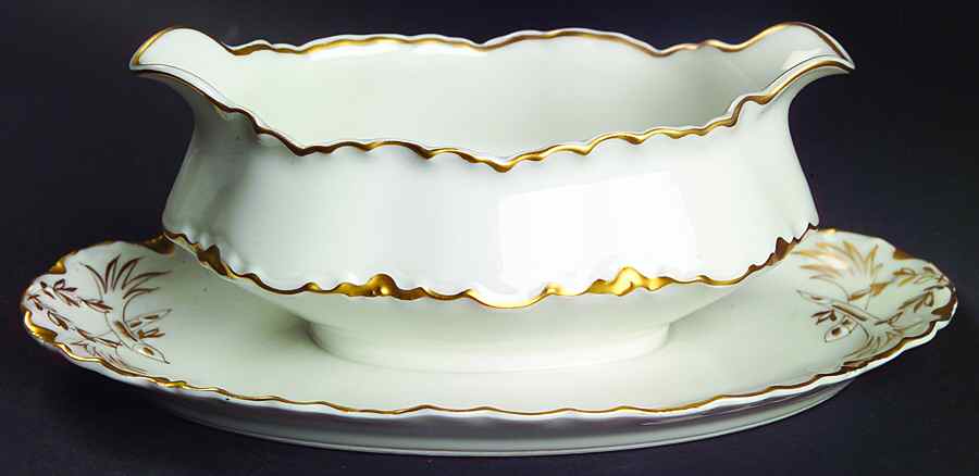 Ranson (Gold Trim) Gravy Boat with Attached Underplate by Haviland-1