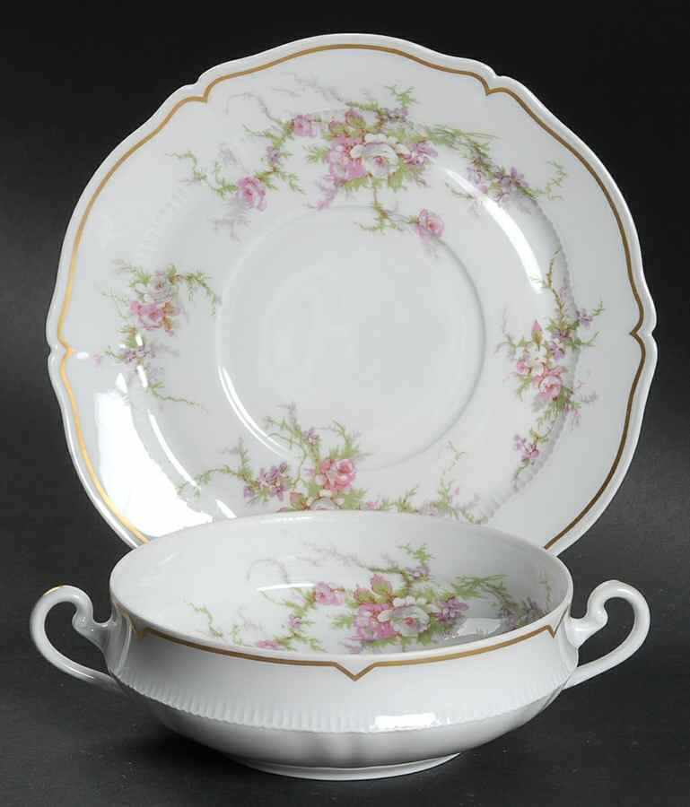 Remembrance Flat Cream Soup Bowl & Saucer Set by Haviland-1