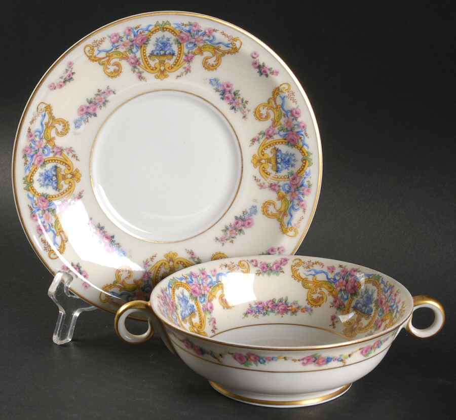Renaissance (Urns of Flowers) Footed Cream Soup Bowl & Saucer Set by Haviland-1