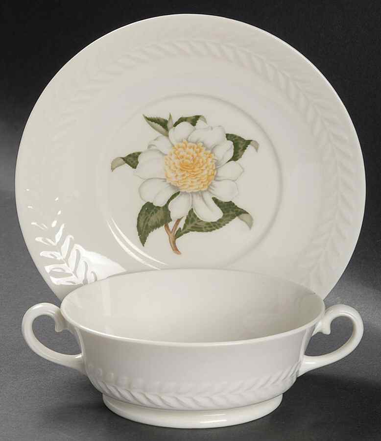 Regents Park Camellia Footed Cream Soup Bowl & Saucer Set by Haviland-1