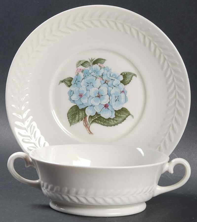 Regents Park Hydrangea Footed Cream Soup Bowl & Saucer Set by Haviland-1