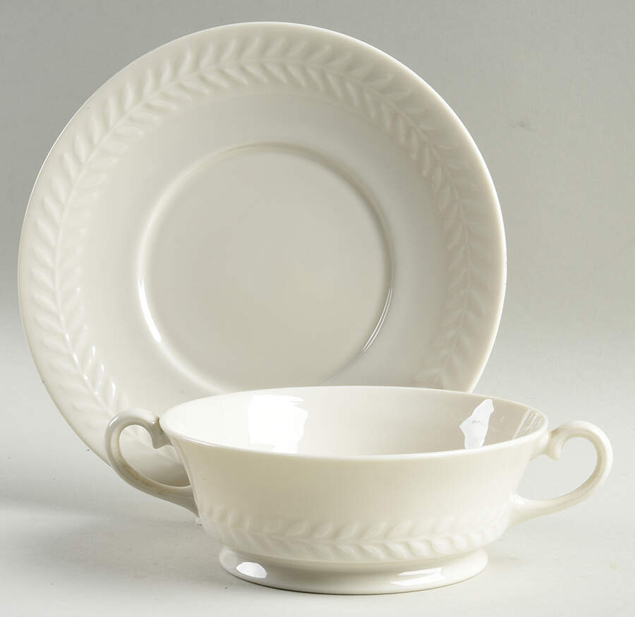 Regents Park White Footed Cream Soup Bowl & Saucer Set by Haviland-1