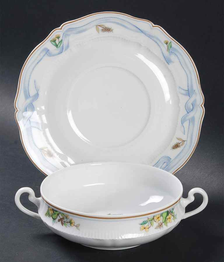 Ribbon Flat Cream Soup Bowl & Saucer Set by Haviland-1