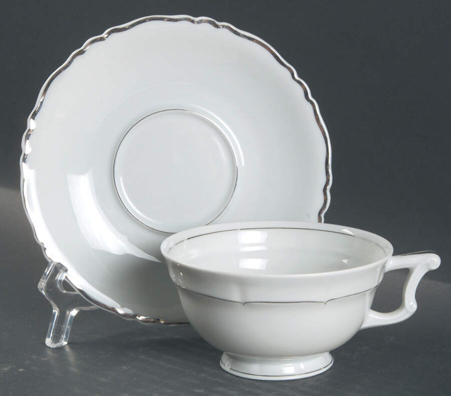 Rivoli (Platinum Trim) Footed Cup & Saucer Set by Haviland-1