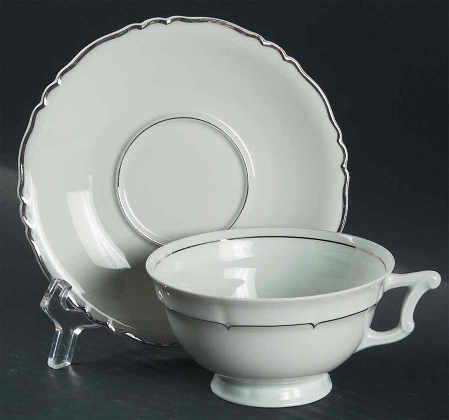 Rivoli (Platinum Trim) Footed Cup & Saucer Set by Haviland-1