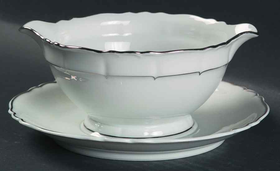 Rivoli (Platinum Trim) Gravy Boat with Attached Underplate by Haviland-1