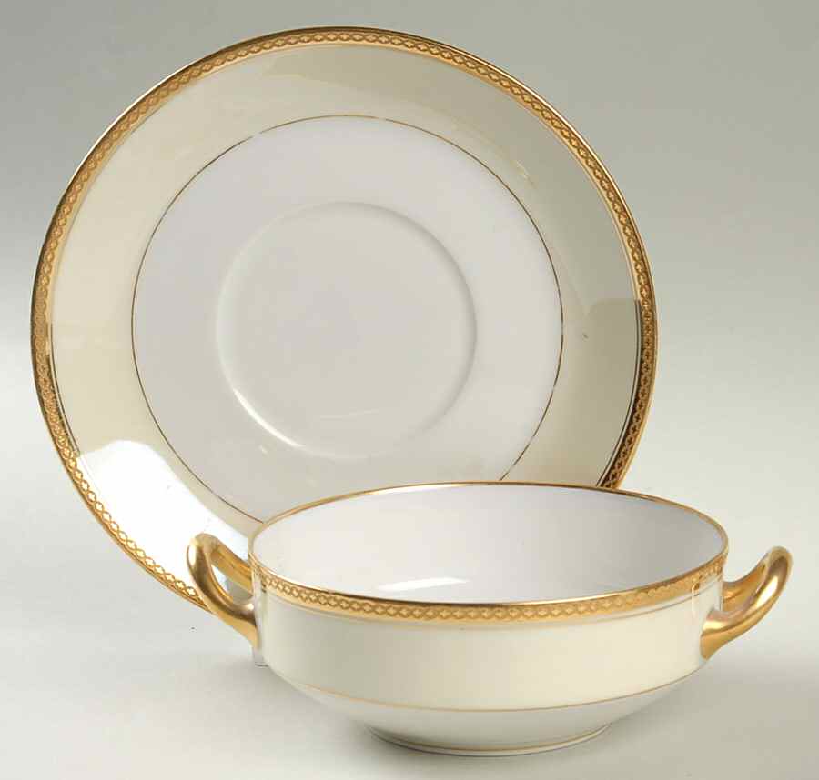 Rochambeau Flat Cream Soup Bowl & Saucer Set by Haviland-1