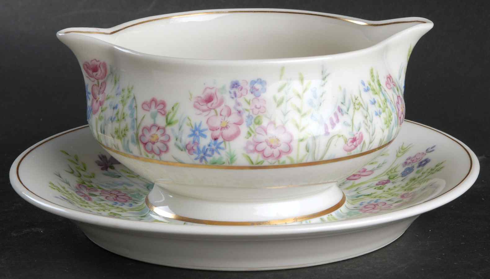 Rock Garden Gravy Boat with Attached Underplate by Haviland-1