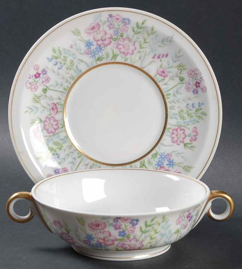 Rock Garden Footed Cream Soup Bowl & Saucer Set by Haviland-1