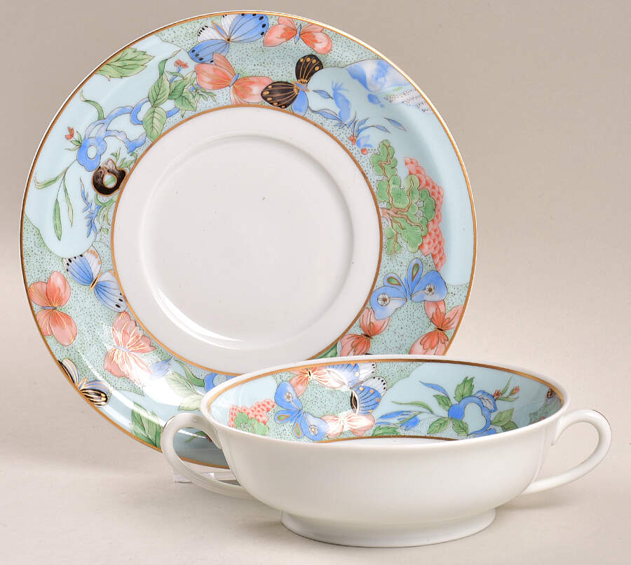 Romantique (White Backgd) Flat Cream Soup Bowl & Saucer Set by Haviland-1