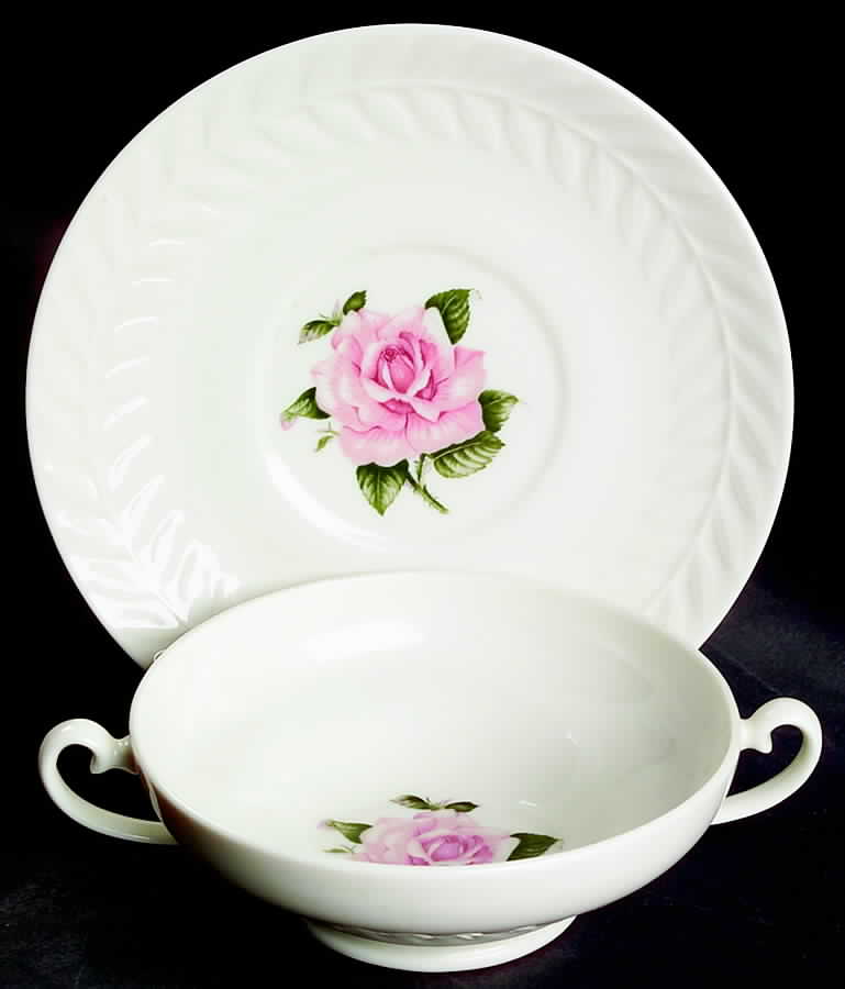 Rose Footed Cream Soup Bowl & Saucer Set by Haviland-1