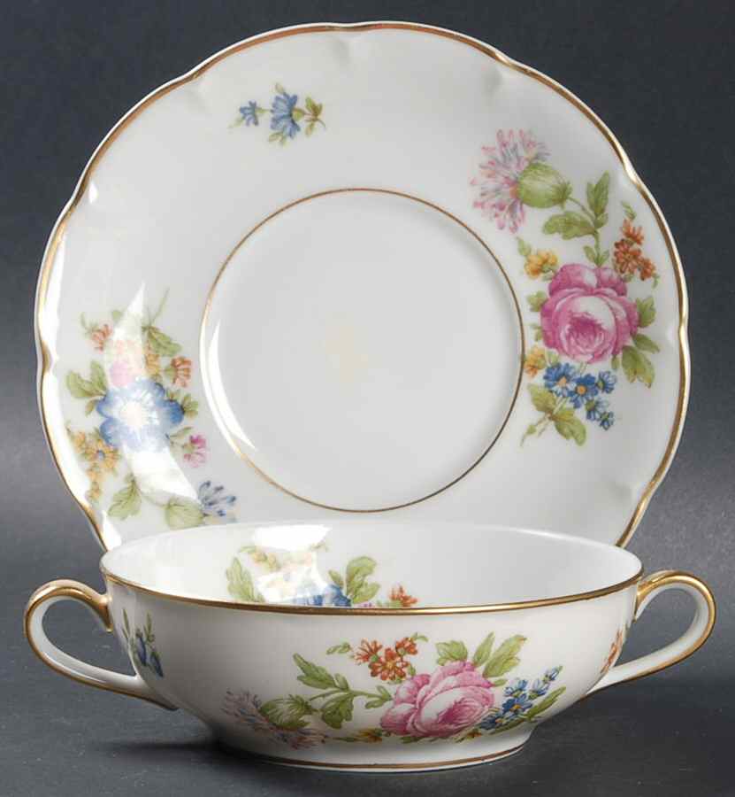 Rosedale Flat Cream Soup Bowl & Saucer Set by Haviland-1