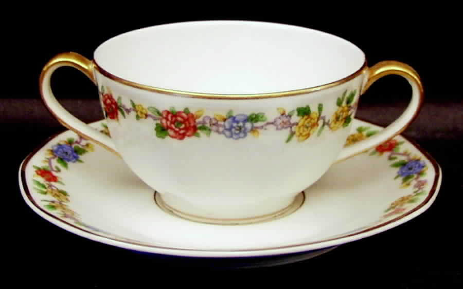 Rosemary (Multicolor Flowers) Flat Bouillon Cup & Saucer by Haviland-1