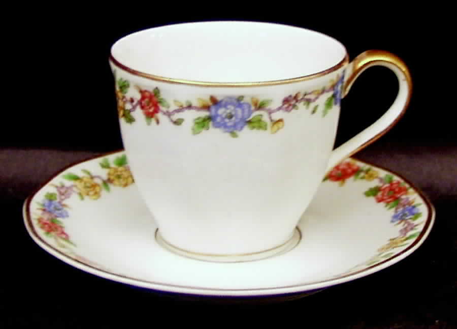 Rosemary (Multicolor Flowers) Flat Demitasse Cup & Saucer Set by Haviland-1