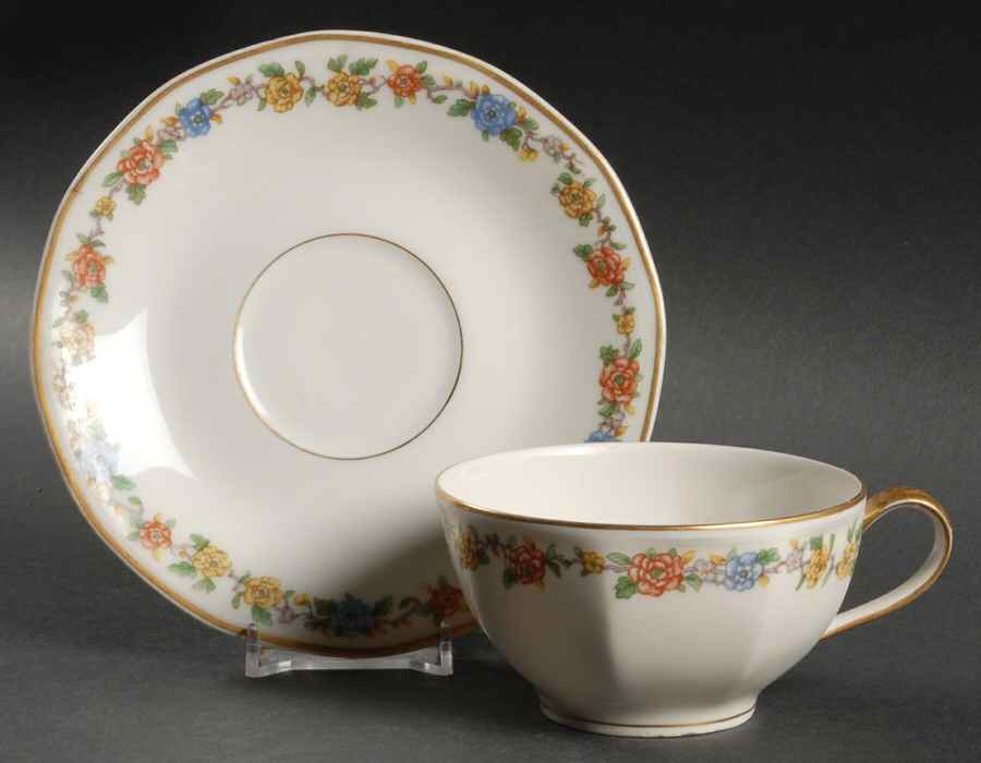Rosemary (Multicolor Flowers) Flat Cup & Saucer Set by Haviland-1