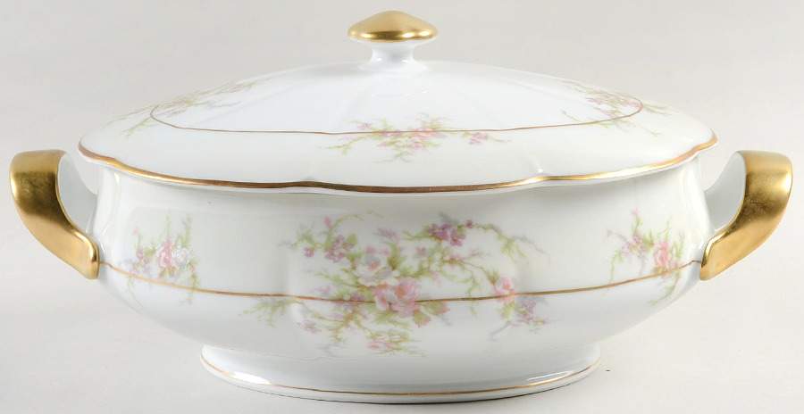 Rosalinde (France, Gold Trim) Oval Covered Vegetable by Haviland-1