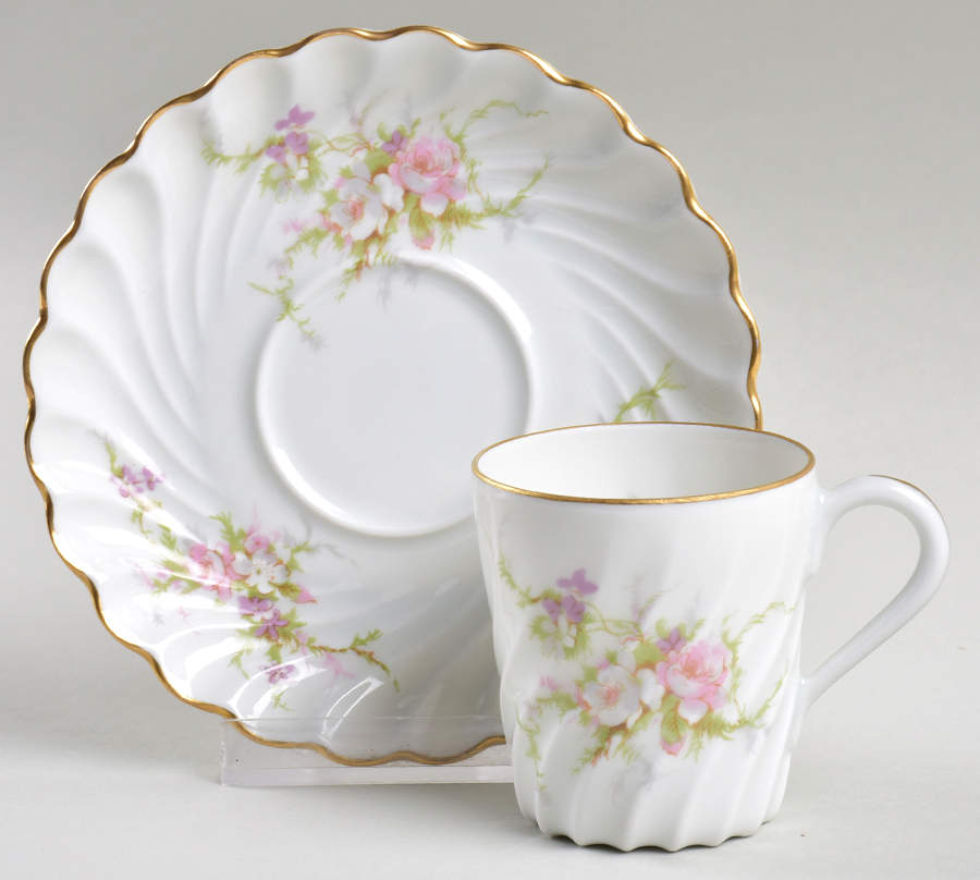 Rosalinde (France, Gold Trim) Flat Demitasse Cup & Saucer Set by Haviland-1
