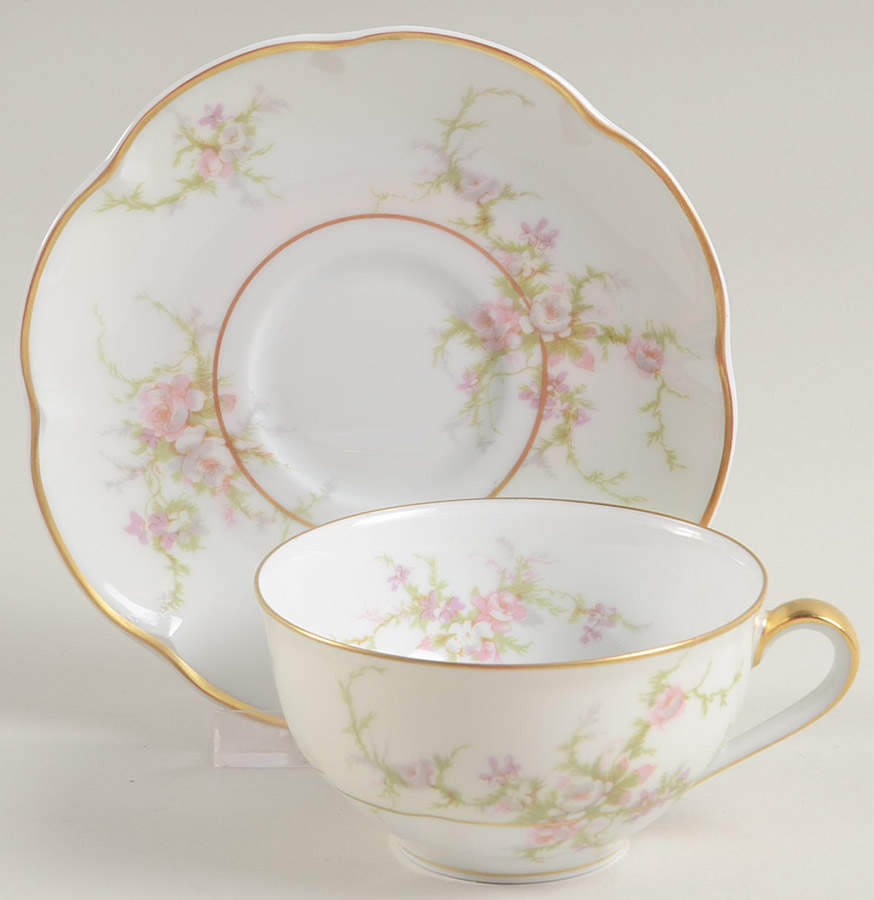 Rosalinde (France, Gold Trim) Commemorative Flat Cup & Saucer Set by Haviland-1