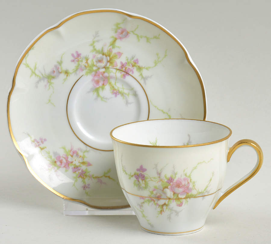 Rosalinde (France, Gold Trim) Flat Demitasse Cup & Saucer Set by Haviland-1