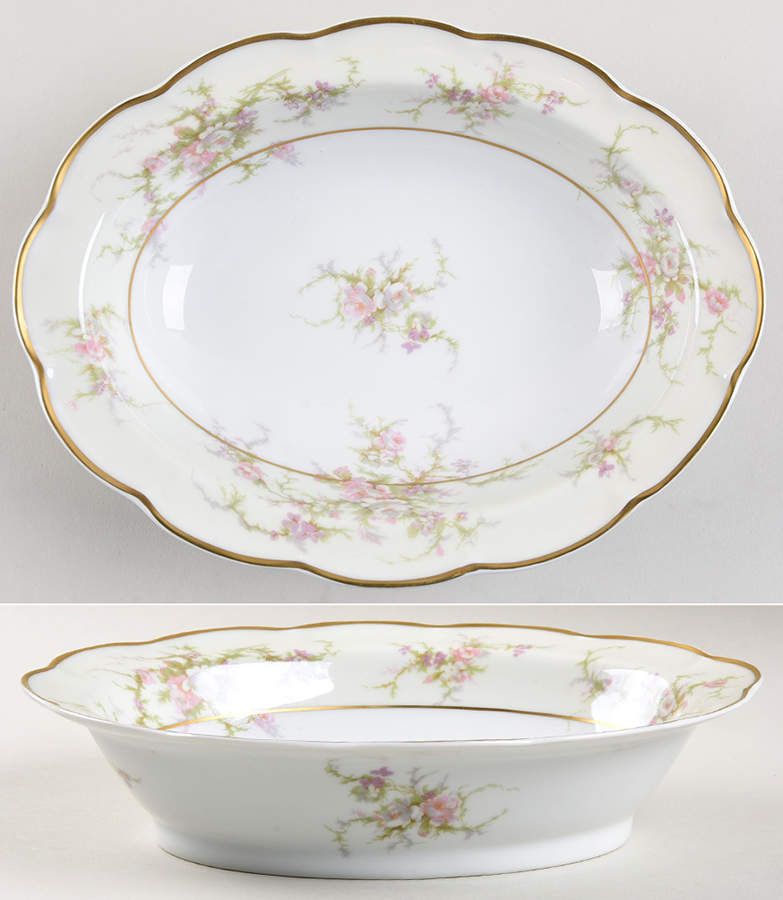 Rosalinde (France, Gold Trim) Commemorate 9" Oval Vegetable Bowl by Haviland-1