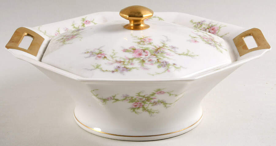 Rosalinde (France, Gold Trim) Round Covered Vegetable by Haviland-1