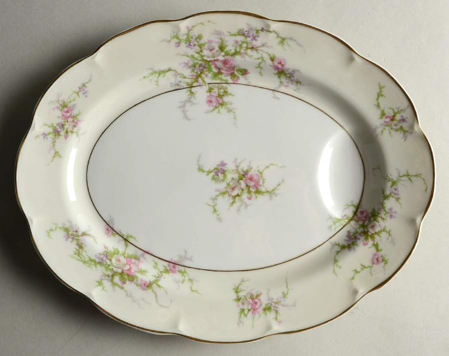 Rosalinde (France, Gold Trim) 11" Oval Serving Platter by Haviland-1