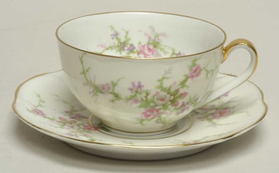 Rosalinde (France, Gold Trim) Flat Cup & Saucer Set by Haviland-1
