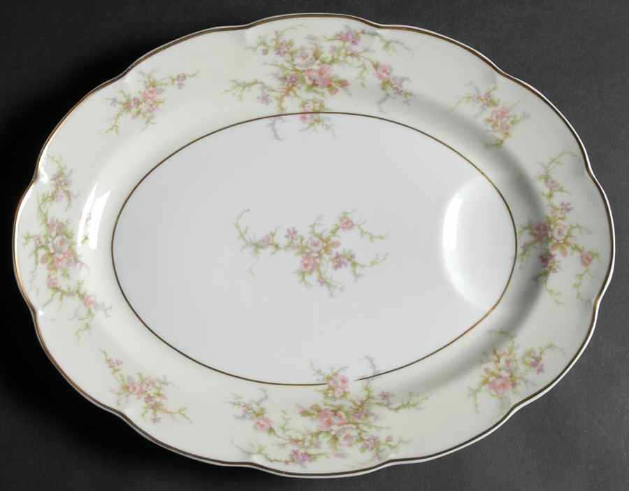 Rosalinde (France, Gold Trim) 13" Oval Serving Platter by Haviland-1