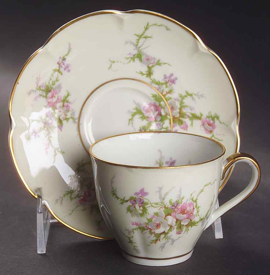 Rosalinde (France, Gold Trim) Flat Demitasse Cup & Saucer Set by Haviland-1