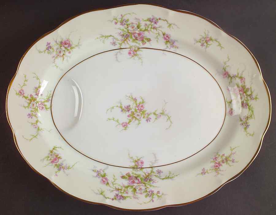 Rosalinde (France, Gold Trim) 13" Oval Serving Platter by Haviland-1