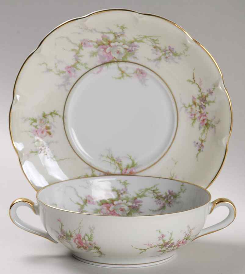 Rosalinde (France, Gold Trim) Flat Cream Soup & Saucer Set by Haviland-1
