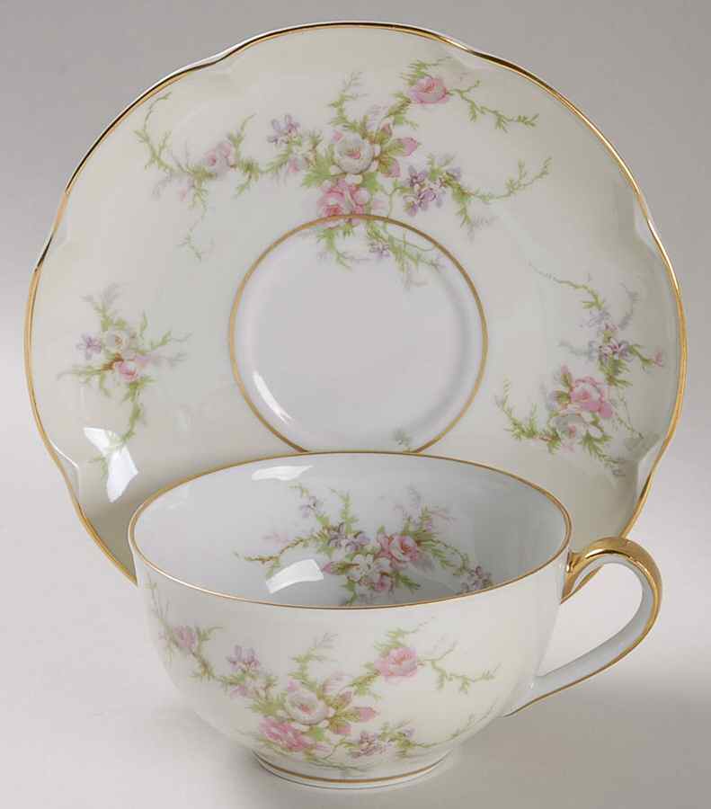 Rosalinde (France, Gold Trim) Flat Cup & Saucer Set by Haviland-1