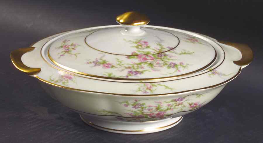 Rosalinde (France, Gold Trim) Round Covered Vegetable by Haviland-1