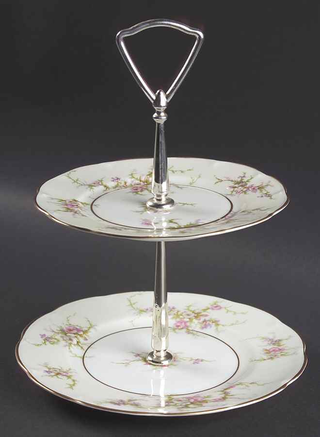 Rosalinde (France, Gold Trim) 2-Tiered Serving Tray (Salad & Bread/Butter Plate) by Haviland-1