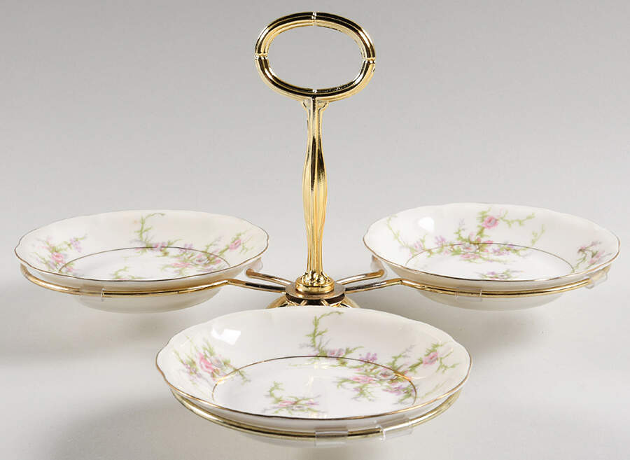 Rosalinde (New York) 7" x 12" 3-Part Relish & Metal Stand (FR) HC by Haviland-1