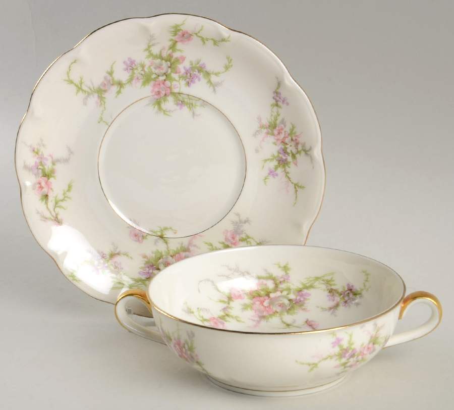 Rosalinde (New York) Flat Cream Soup Bowl & Saucer Set by Haviland-1