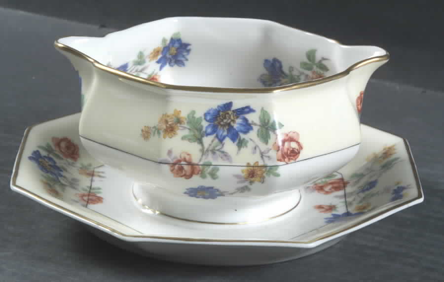 Rose Spray Gravy Boat with Attached Underplate by Haviland-1