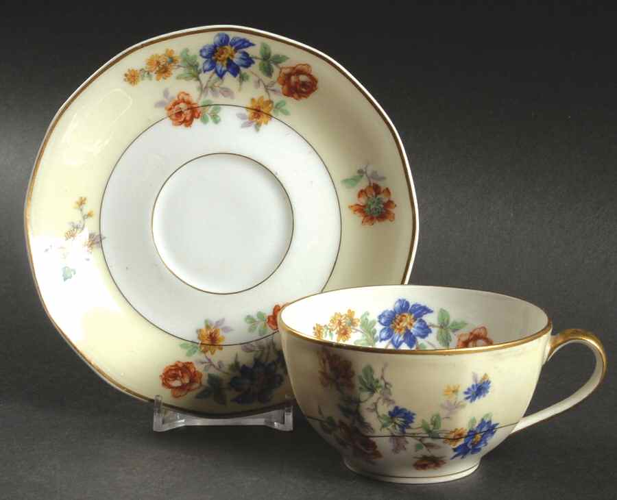 Rose Spray Flat Cup & Saucer Set by Haviland-1